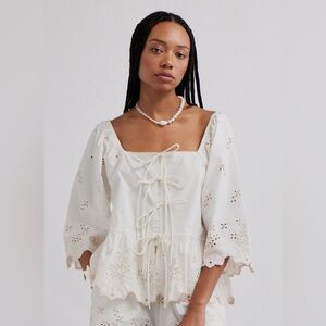 Damson Madder Lana Tie front eyelet top 3/4 sleeve size 10 (uk) size m NWT